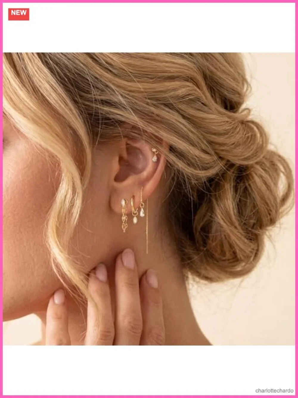 Dainty Gold Plated 14K Chain Drop Earrings Set